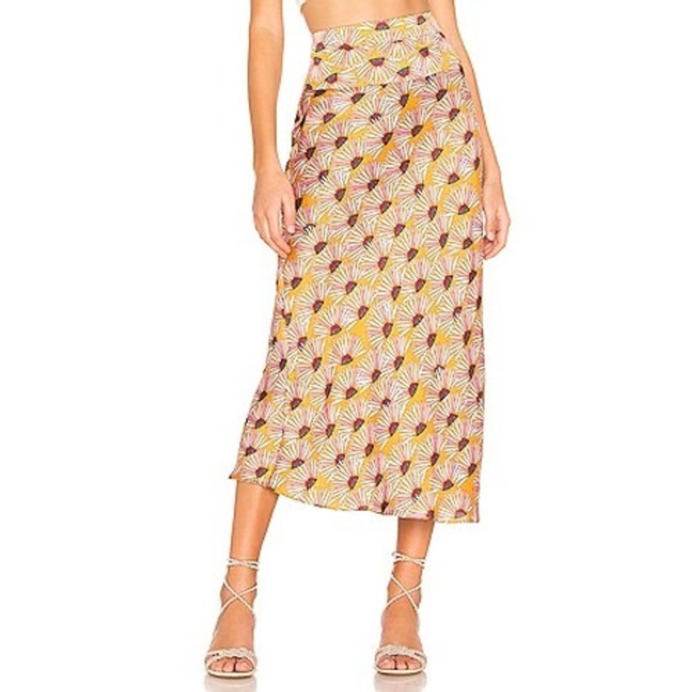 Free People Normani Printed Bias Skirt Honey Floral Midi OB907563 Size‎ 2